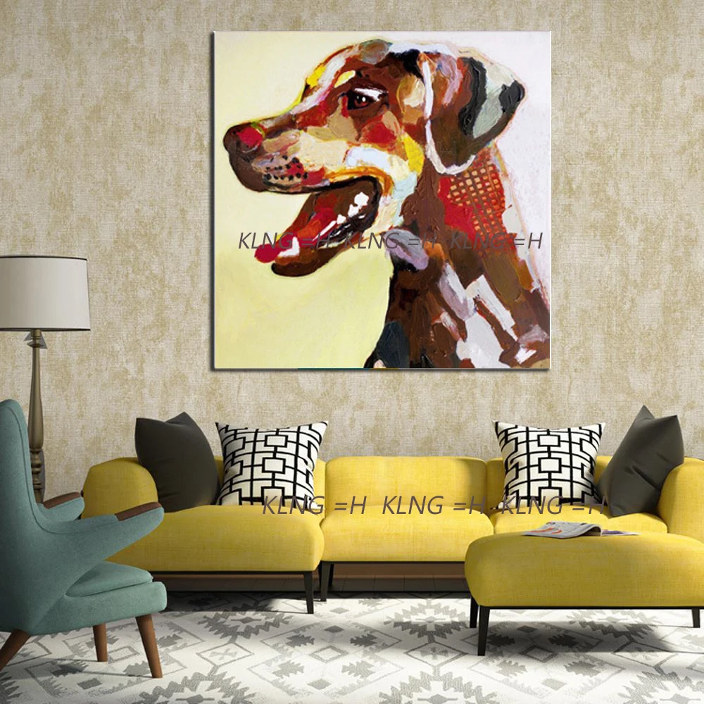 

Perro adorable moderno hecho a mano, decoracin abstracta, Animal encantador, pintura al leo sobre lienzo, arte de pared para d