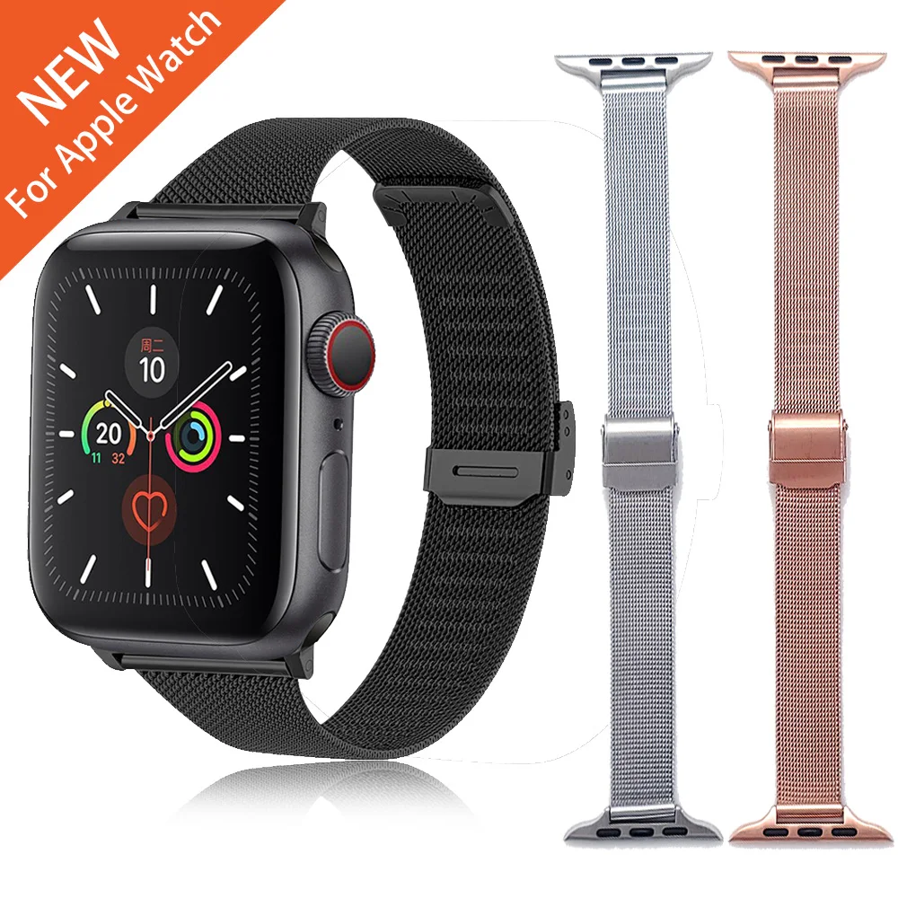 For apple watch strap series 6 5 4 3 se Slim Stainless Steel Strap women men mesh loop for iwatch se 38mm 40mm 42mm 44mm bands