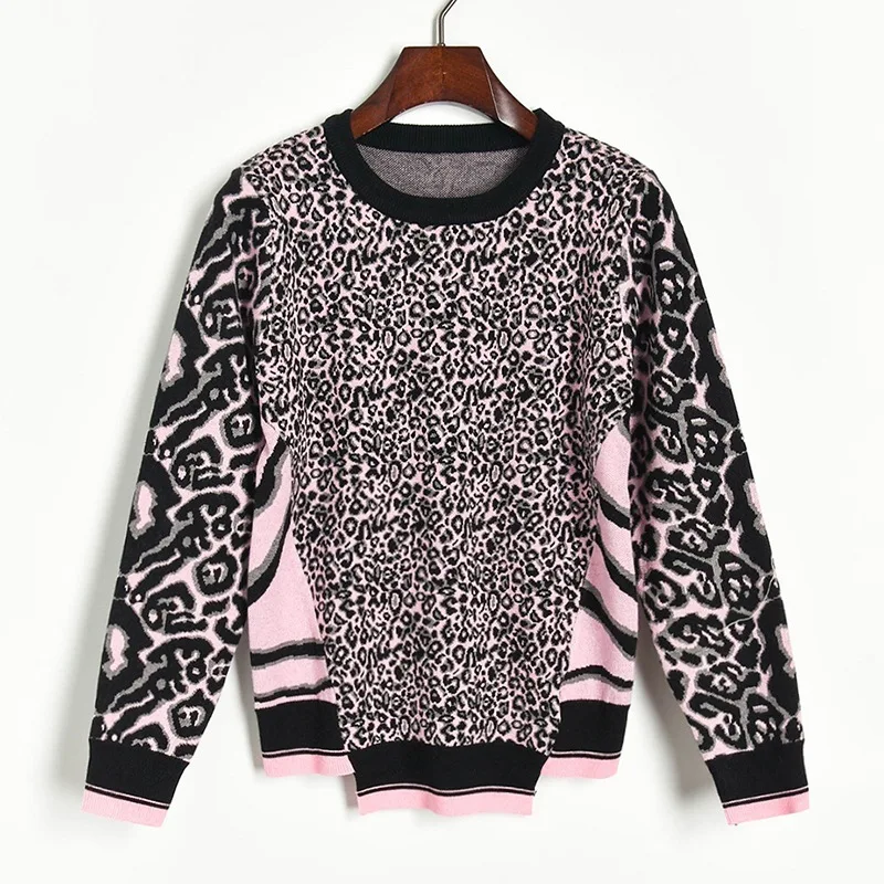 Модный женский трикотажный жаккардовый свитер с леопардовым принтом тигра и