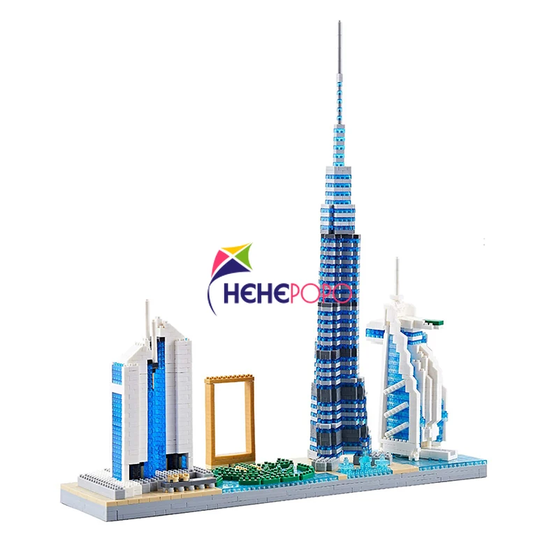 

2001 World Architecture City Dubai Frame Burj Al Arab Khalifa Tower DIY Mini Diamond Blocks Bricks Building Toy for Kid no Box