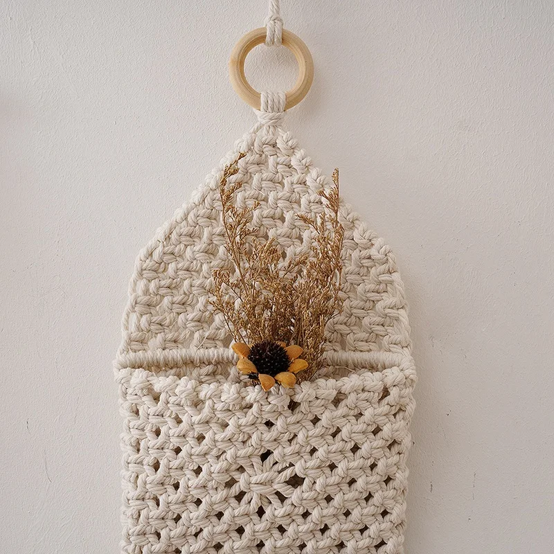 Макраме настенный держатель для хранения почты и писем, маленький органайзер из хлопковой ткани с карманом для подвешивания, бохо декор для дома.