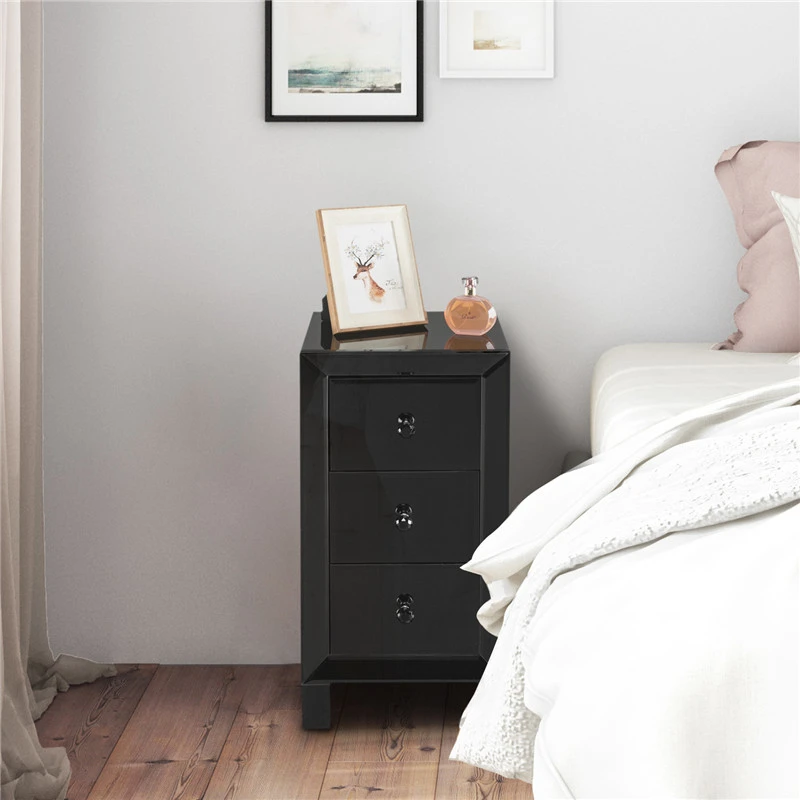 Современный Зеркальный тумбочка с 3 ящиками прикроватный столик для спальни