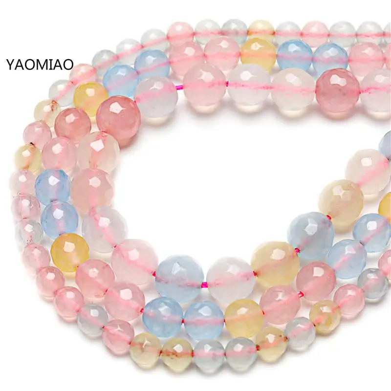 Розовый Халцедон натуральный камень круглые бусины граненные камни для плетения