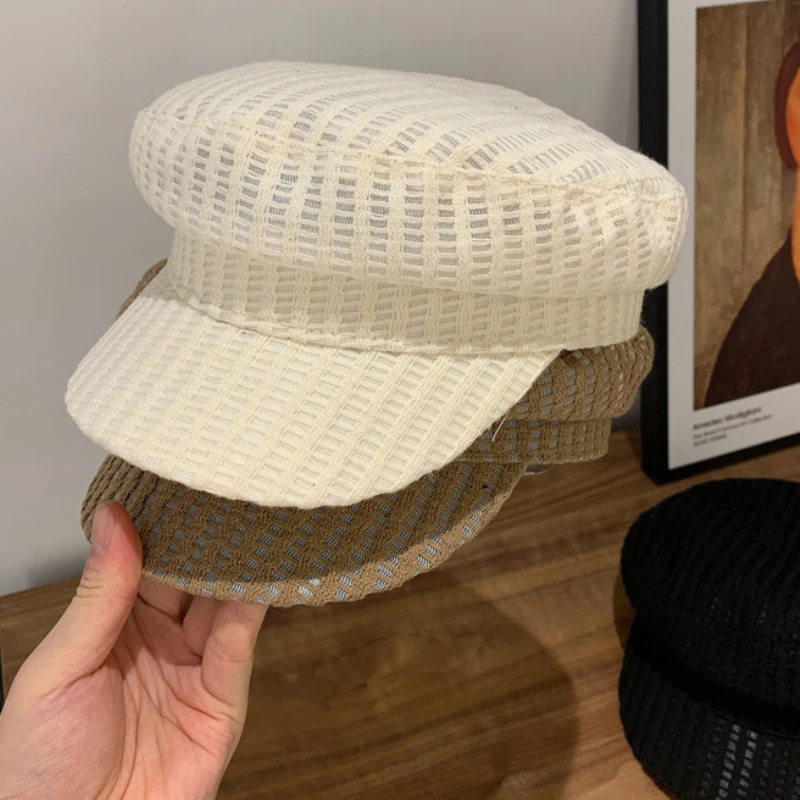 Берет от солнца HT3208 сезон весна лето Женская дышащая кружевная полосатая кепка