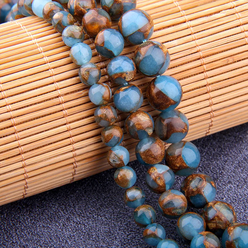 Бусины из натурального жемчуга небесно голубого перегородчатого камня Гладкие