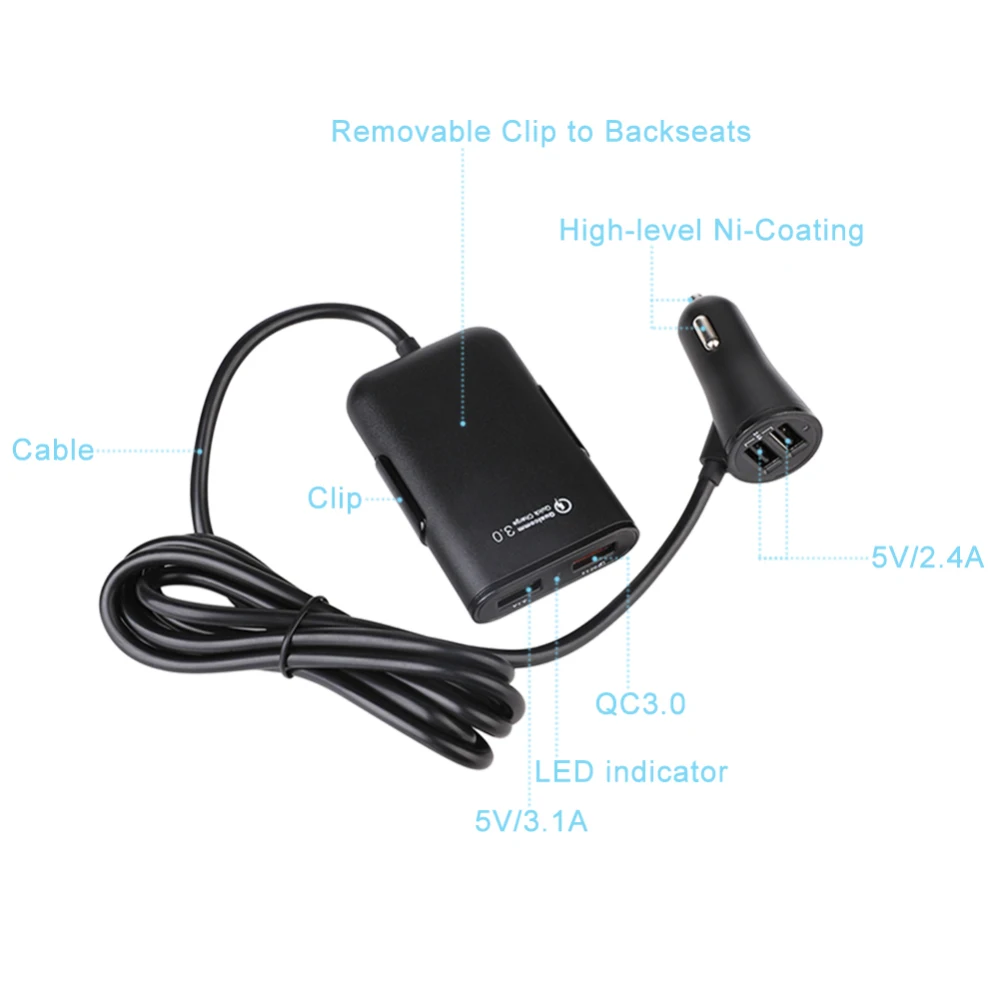 Портативный зарядный адаптер с 4 USB портами для Samsung автомобильное быстрое