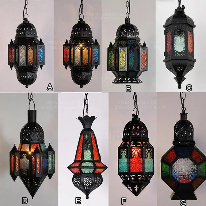 Мусульманский красочный подвесной светильник арабский стеклянный для ресторана