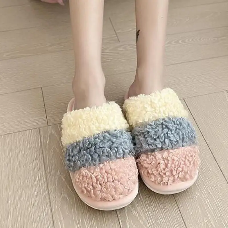 

Winter New Fashion Non-slip Cute Simple And Comfortable Home Warm Rainbow Cotton Drag Women's Shoes
