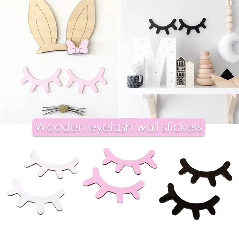 Home Decor Black Kids Room 3D Eyelash Wall Stickers Wooden White Pink DIY Glasses Cartoon Decal | Дом и сад