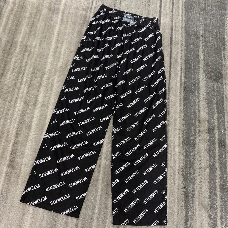 

2020 Vetements Full Logo Pants Men Women 1:1 High Quality Vetements Straight Pants Fabric VTM Trousers Letters Print