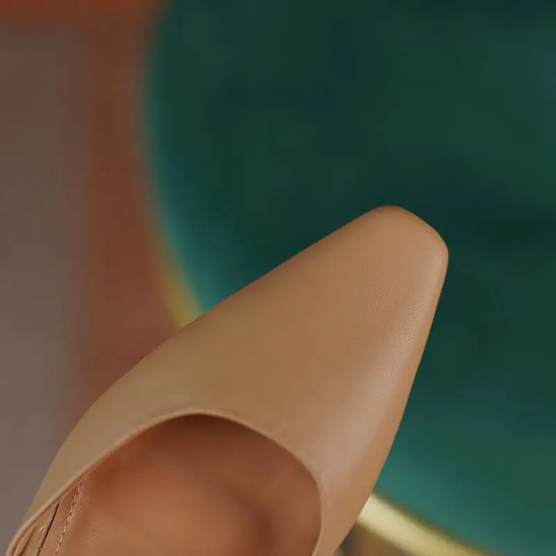 

ALLBITEFO Golden Heel Design Soft Genuine Leather Cool Women Slippers Summer Fashion Sexy Slingback Flip Flops Women Heels Shoes