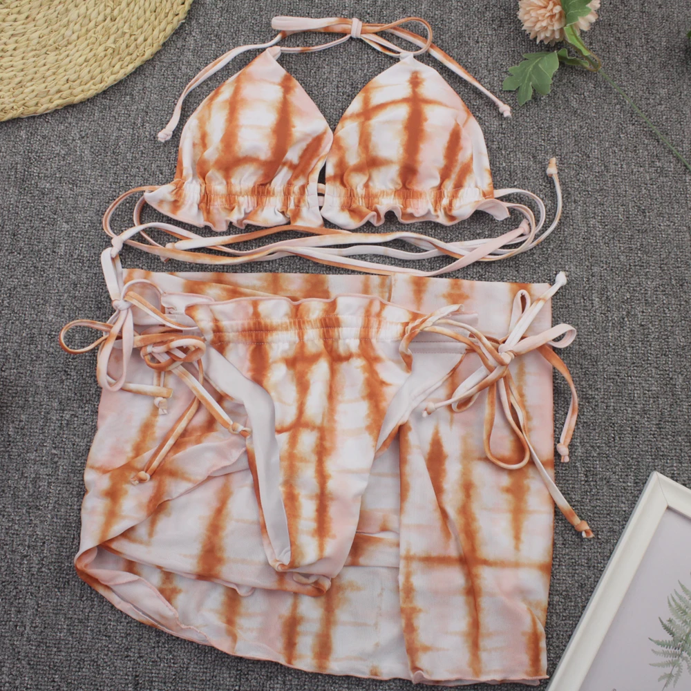 

Sexy 3 Stuk Badpak Vrouwen Tie Dye Push Up Padded Biquini Braziliaanse Zomer Badpak String Bikini 2021 Badmode Vrouwen rok