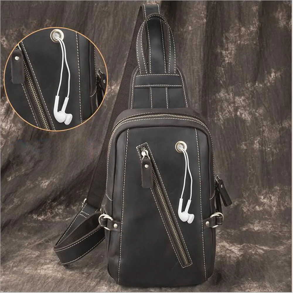 

High Quality Crossbody Bags for Men Chest Bag Mens Crazy Horse Cowhide Vintage Trends Leather Single Shoulder Messenger Bag Pa