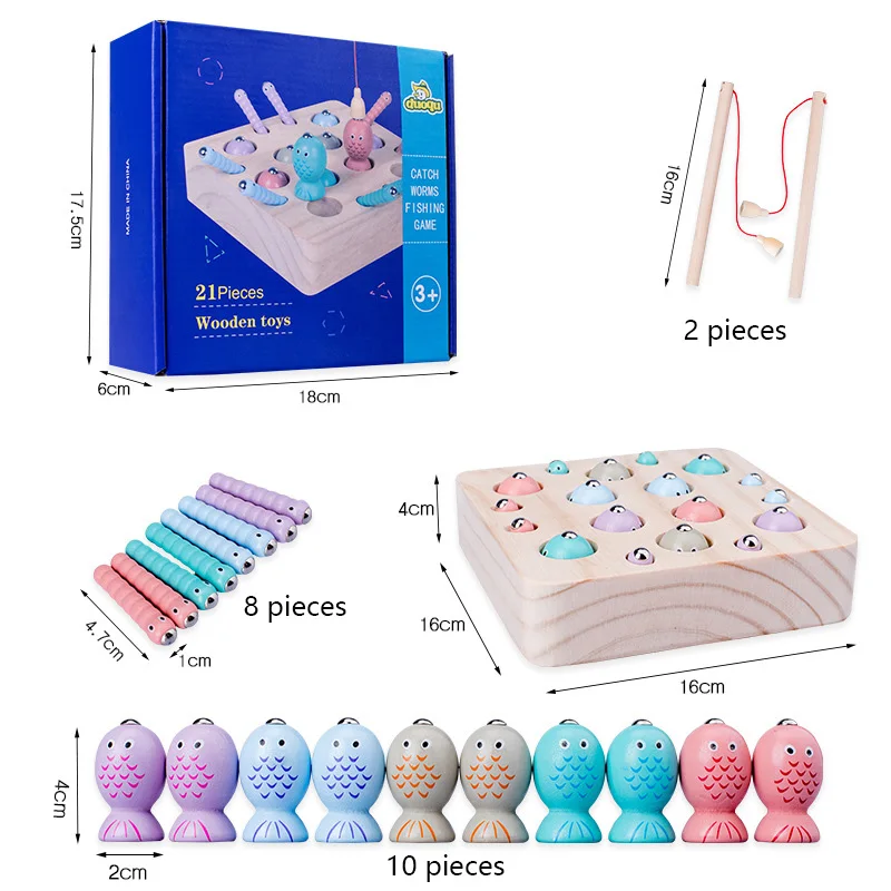 Wooden Kids Educational Toys Magnetic Bug Fishing Math Game Color And 0-10 Digital Cognition Montesori Toy | Игрушки и хобби