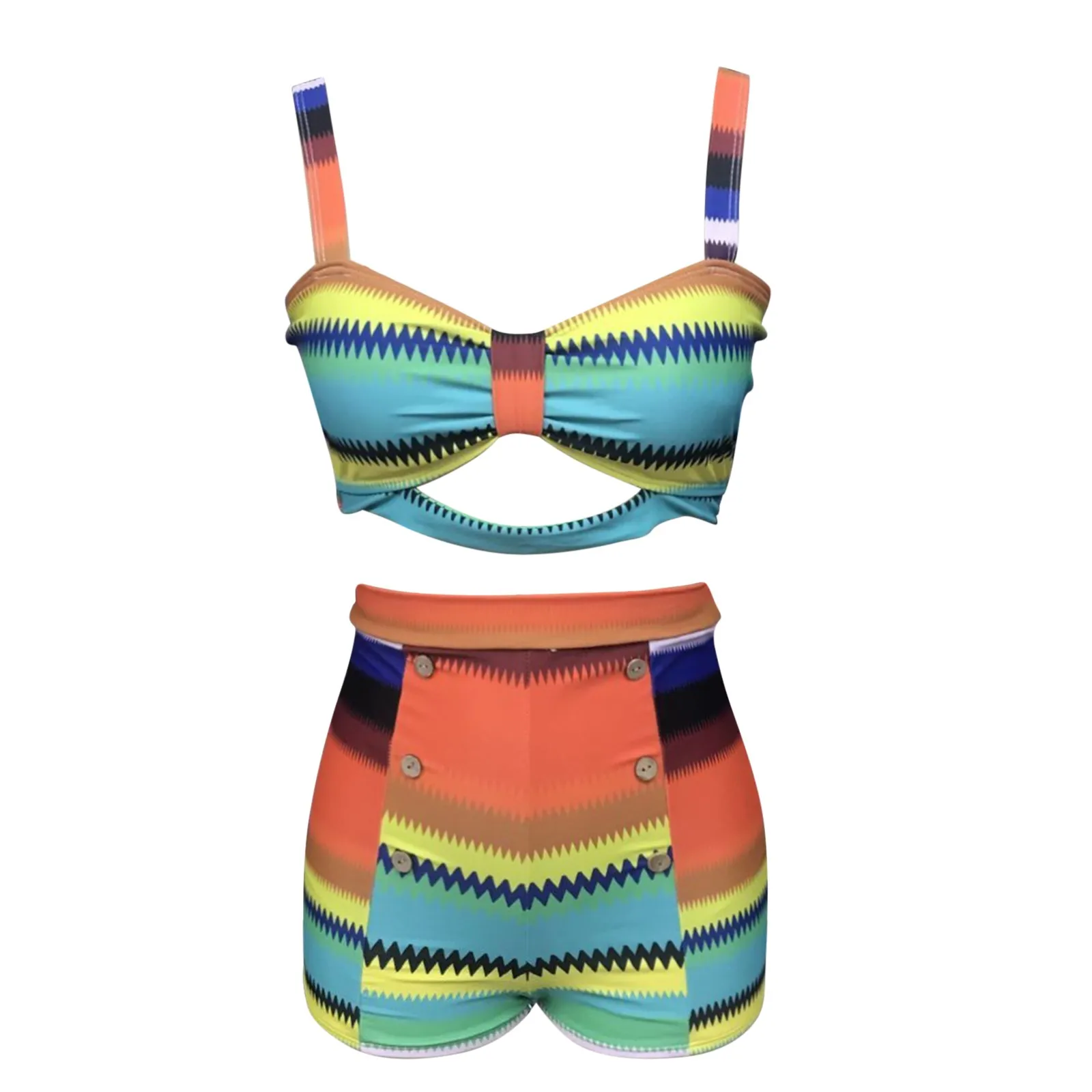 Сексуальный женский купальник бикини с высокой талией и принтом лето 2021 комплект