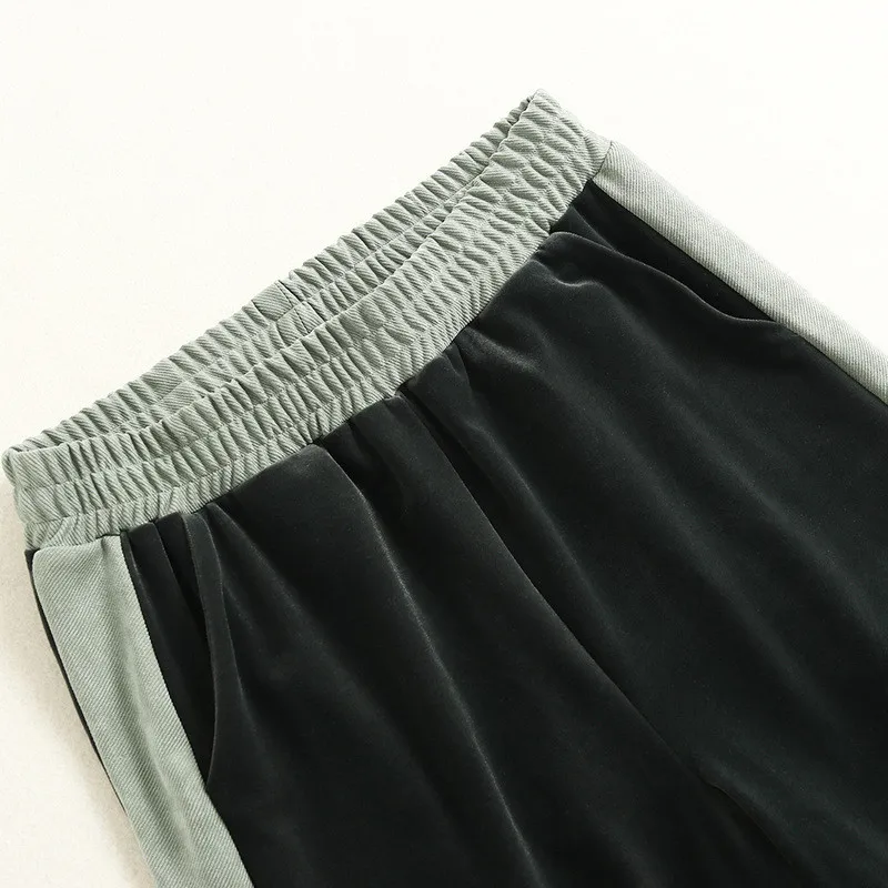 

High Quality Fashion Autumn Winter Pants 2 Piece Set Women Suit Long Sleeve Color Block Zipper Velour Jacket and Pants Sets