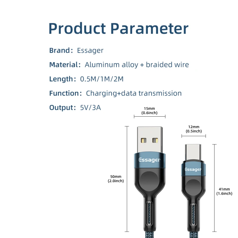 Essager USB Type C Cable Fast Charging Charger For Xiaomi Huawei Samsung USB-C Data Wire Cord Mobile Phone USBC Type-C Cables | Мобильные