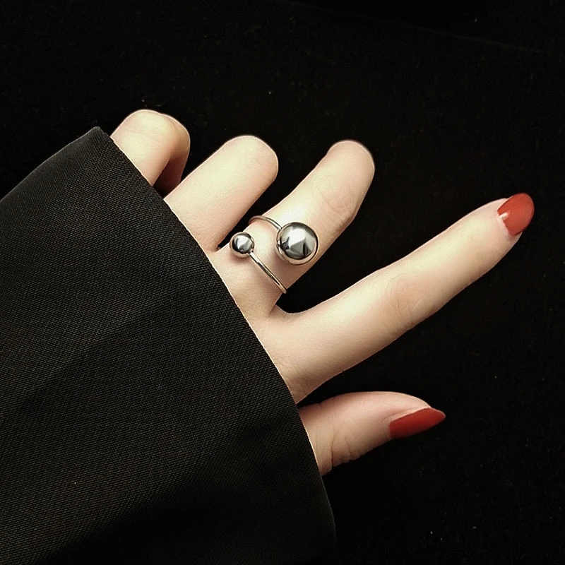 

SODROV Stainless Steel Jewelry Big And Small Steel Ball Opening Ring Personality Ring For Women BSA101