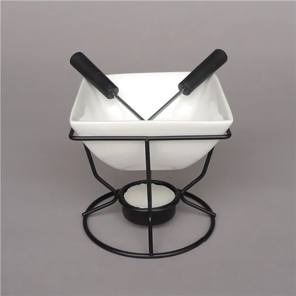 

Ceramic White chocolate melting pot with metal stand for DIY fondue