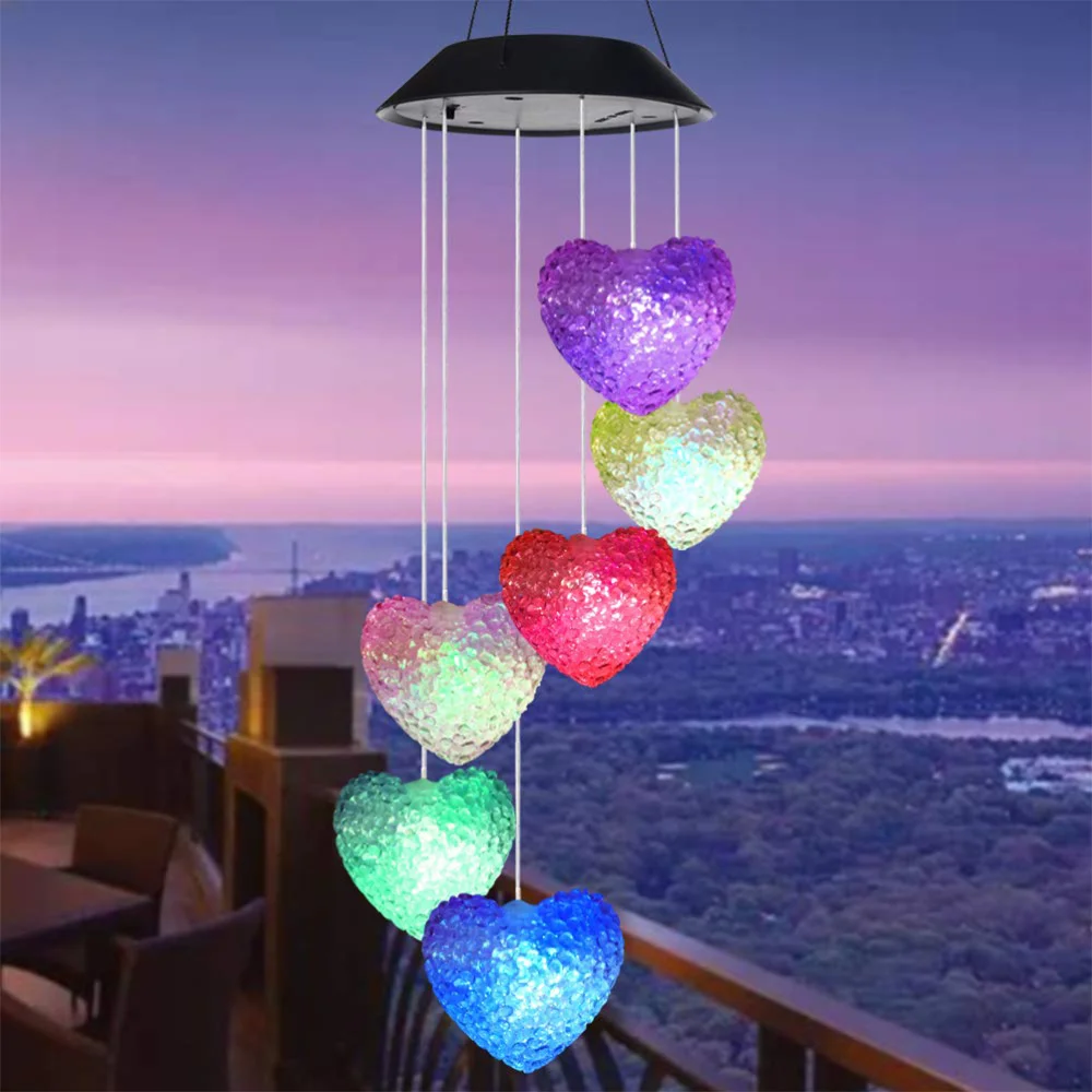 

Heart Shape Solar Wind Chime Lamp Outdoor Color Changing 6 LEDs Wind Chime Light Colorful Decoration Light for Home Party Yard