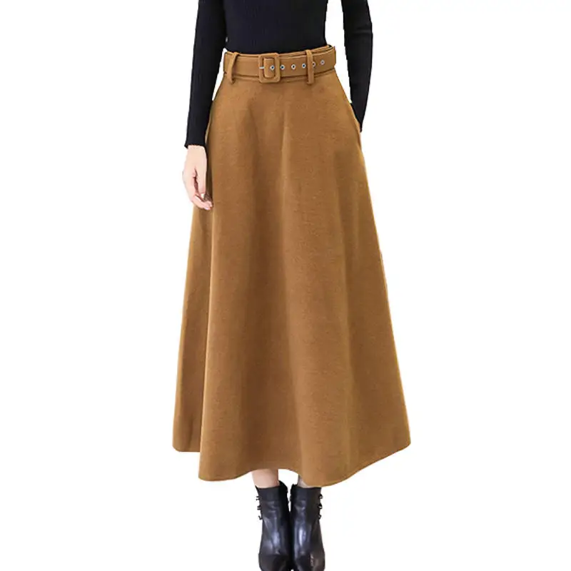 

Autumn Winter Long Woolen Skirts Womens Saia Casual Vintage High Waist Skirt Femme Elegant Streetwear Ladies Pleated Skirt Q3061