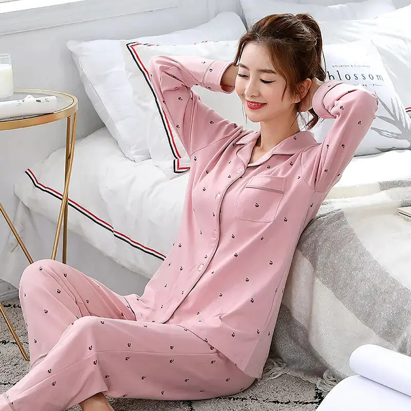 Pajamas Women's Long-sleeved Spring Autumn Korean Women's Thin Large Size Autumn and Winter Home Service Summer Two-piece Suit