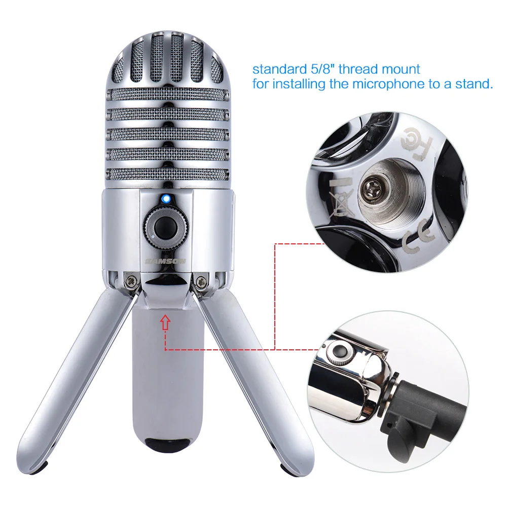 Samson Meteor Mic Studio Desktop Recording Condenser Microphone Fold-back Legs Design with USB Cable Carrying Bag | Спорт и