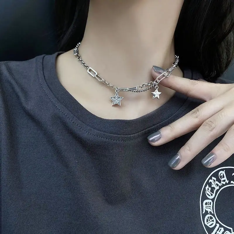 South Korea Fashion Personality Hip Hop Style Star Titanium Steel Necklace Gift Banquet Party WOMEN'S Jewelry 2021 |