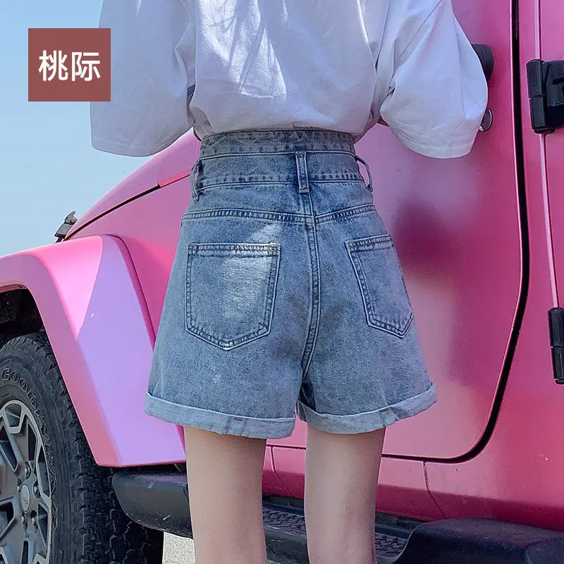 

High-waisted Denim Shorts Women's Summer 2021 New Loose Korean Version Shows Thin Rolled-up Wide-legged A-word Hot Pants Tide