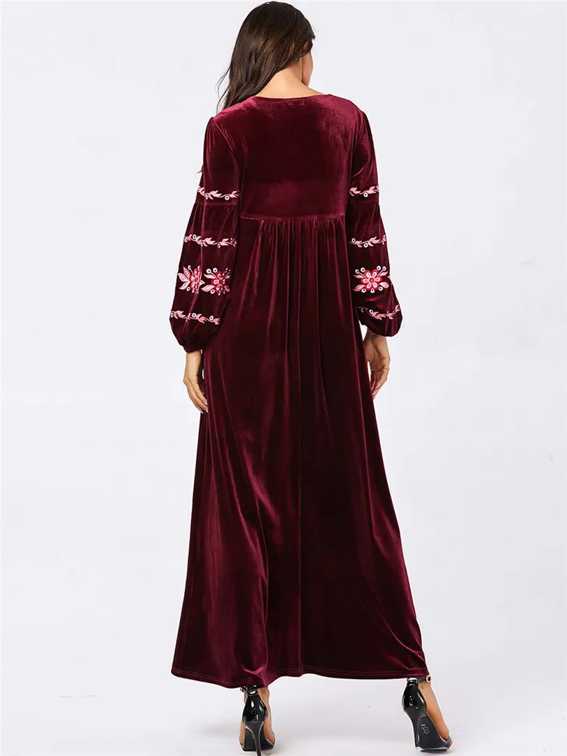 Арабское золото бархат вышитые абайя Зима красное вино зеленый мусульманское