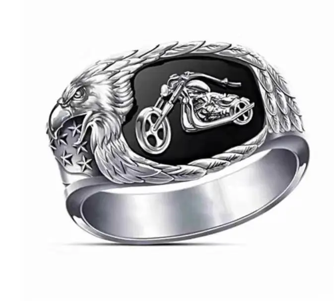 CHUHAN Fashion Freedom's Ride Cowboy Motorcycle Ring Punk Eagle Wings Stars Rings for Men Hip Hop Rock Viking Jewelry Gifts | Украшения