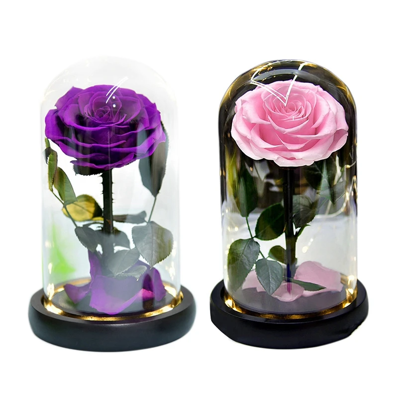 

2 шт., стеклянная Светодиодная лампа «розовая, вечная, всегда Сохраненная Цветочная купольная лампа» для Дня матери Святого Валентина, фиоле...