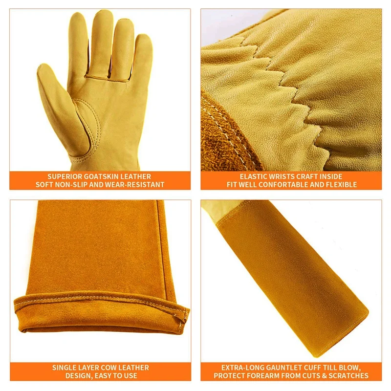

Gardening Gloves for Women and Men Thron Proof Rose Pruning Goatskin Gloves with Long Forearm Protection Gauntlet