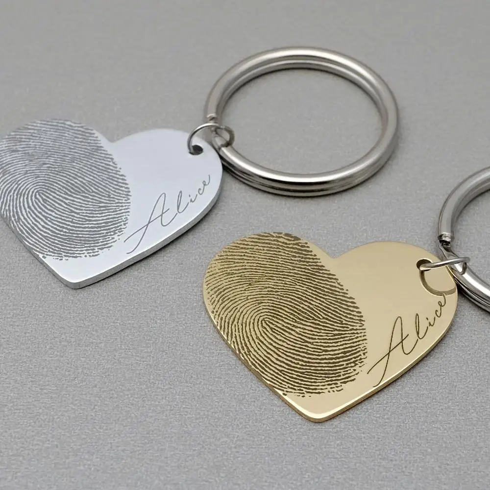 

Personalized Fingerprint Keychain Custom Heart Keychain Memorial Gift Christmas Gift Valentines Day Gift