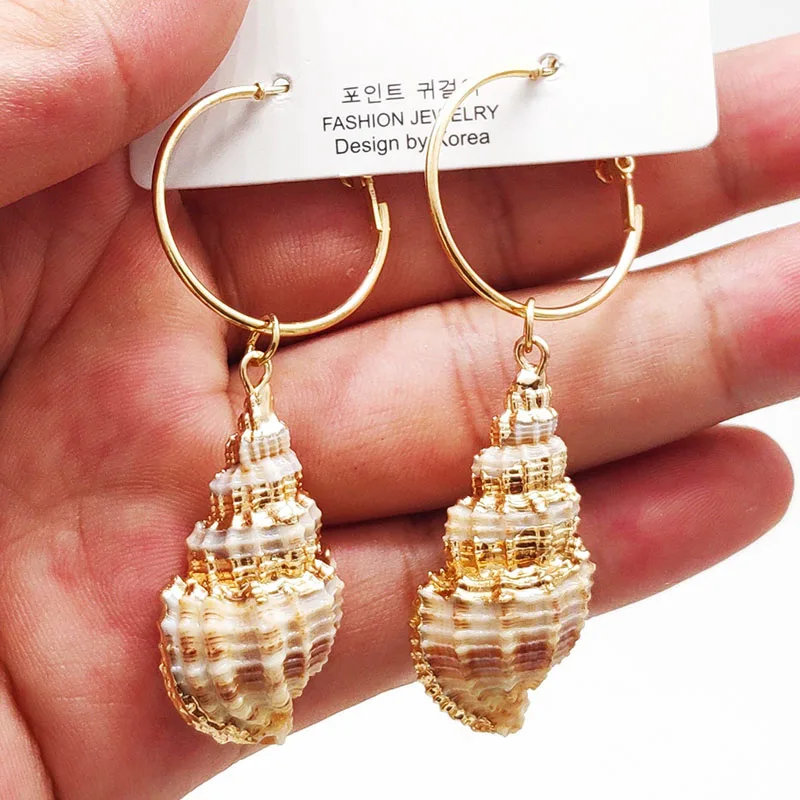 2019 богемные висячие серьги в виде натуральных ракушек золотые женские пляжные