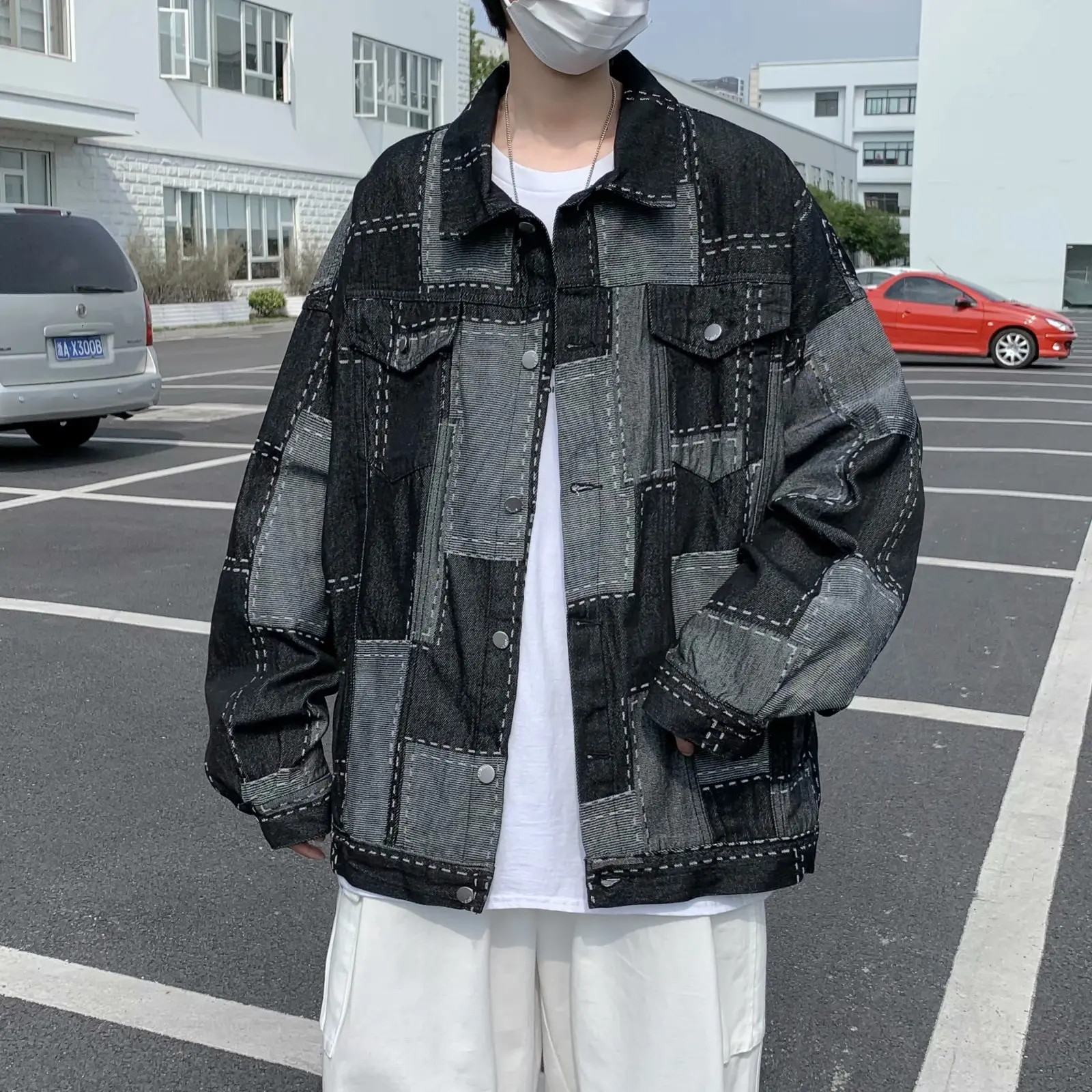 

Джинсовая куртка Real shot Мужская, красивая Свободная Повседневная клетчатая куртка для инструментов, весна-осень