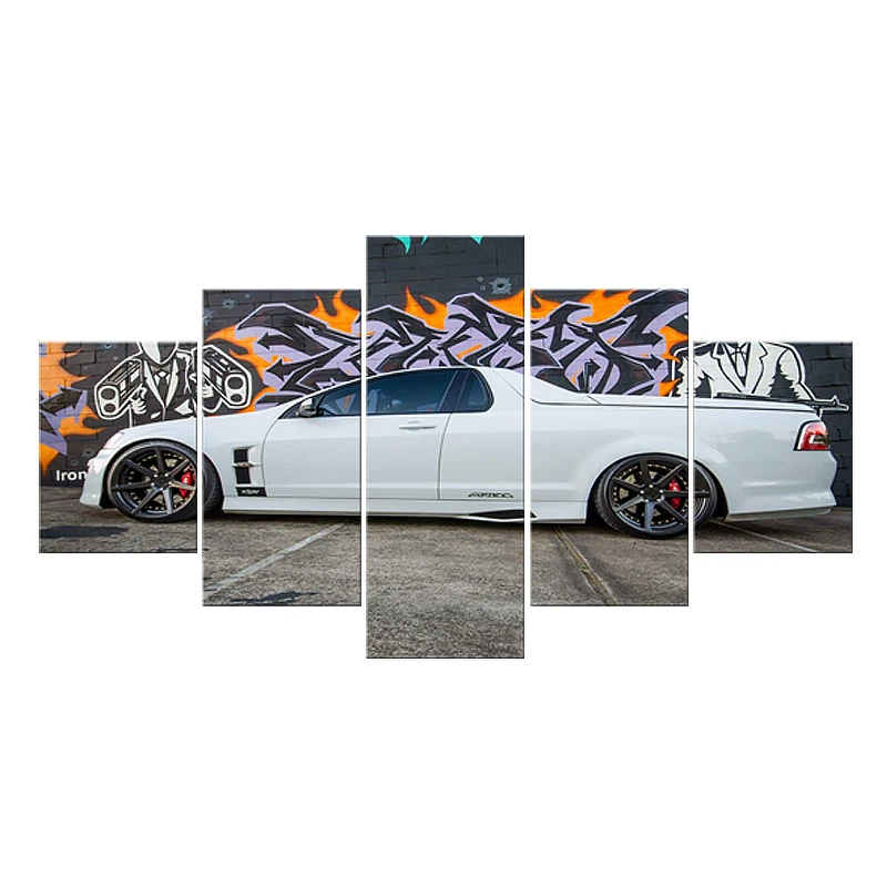 Белый спортивный автомобиль в рамке 5 панелей Wall Art Холст Картина Современная