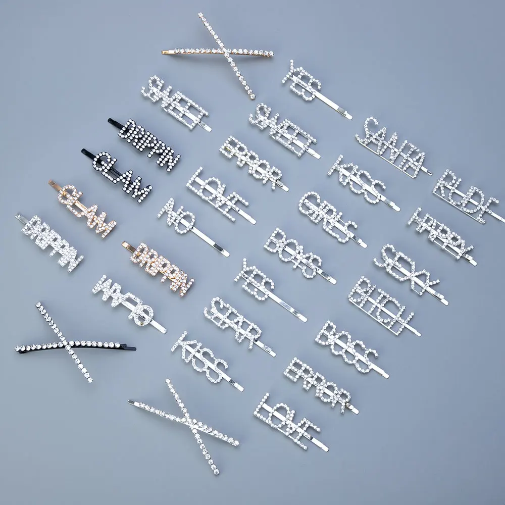 Лидер продаж 2 шт./компл. блестящие заколки для волос с буквами женщин BB стразы