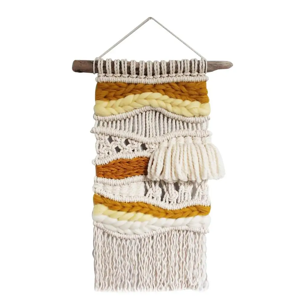 

Splicing Woven Tapestry Bohemian Nordic Style Tassel Wall Hanging Decoration Home Homestay Living Room Wooden Tapestry Ornament