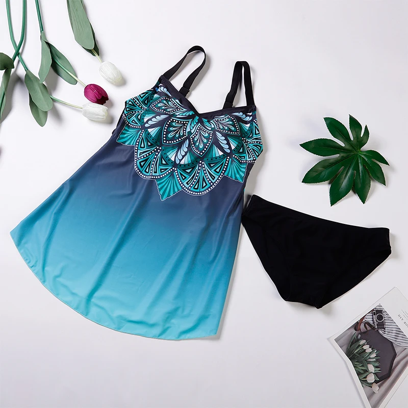 

Tankini Top Swimsuits Woman 2021 Female Swimwear Large Sizes S-5XL Sexy Print Swimming Shorts Skirt Plus Bathing Suit 2 Pieces