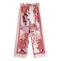 wide leg women yoga pants skin friendly patchwork floral print bottoms high waist straight casual long trousers streetwear