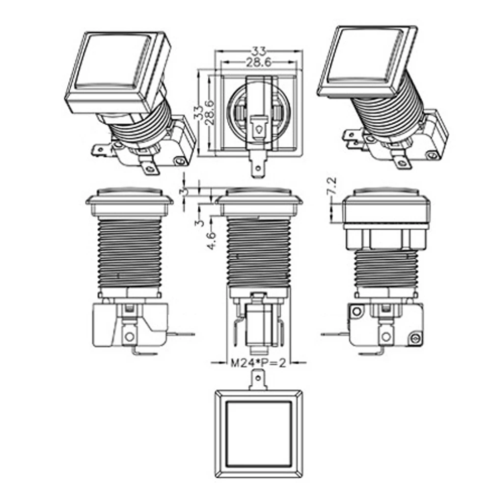 10x аркадная квадратная форма светодиодный кнопочный с подсветкой