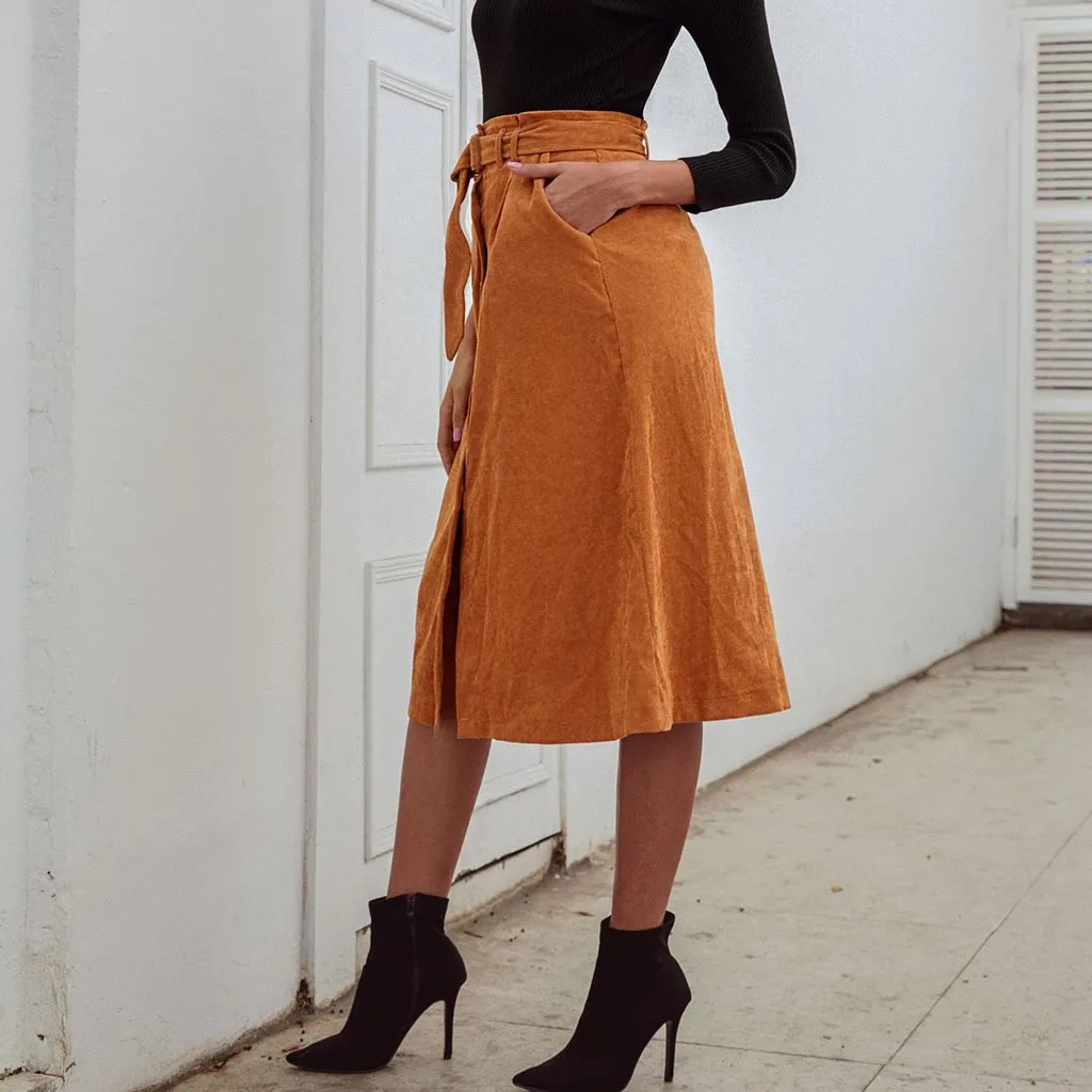 Юбки женские весенние вельветовые юбки на пуговицах с высокой талией Юбка До