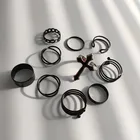 Комплект женских колец в стиле панк, Модные Винтажные простые черные кольца с перекрестной цепочкой, ювелирные украшения для вечерние