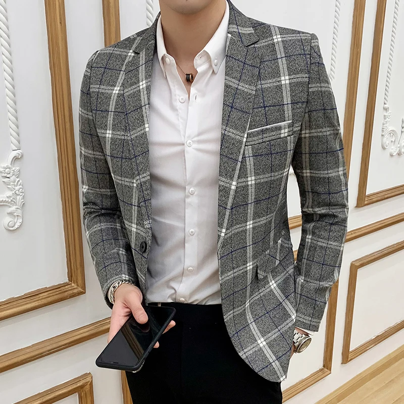 

Plaid Blazer Striped Business Casual Men's Slim Suit Jacket Wedding Banquet Suit Jacket Men's Single Button Suit Men's Jacket