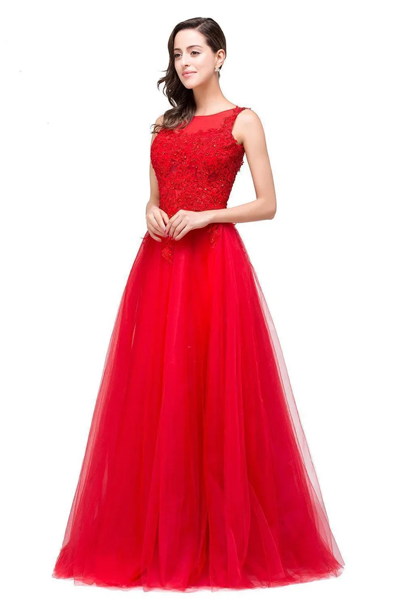 Красный Красное ТРАПЕЦИЕВИДНОЕ длинное вечернее платье с блестками vestido de festa пикантный кружевной с открытой спиной тюлевые вечерние платья Robe De Soiree - Цвет: Красный