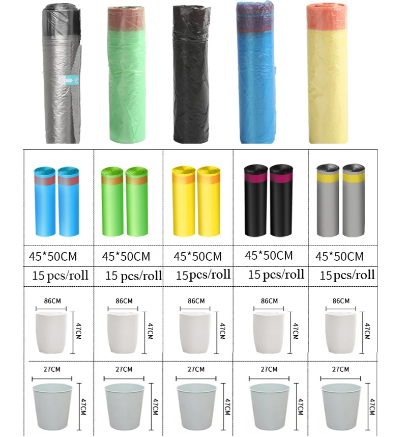 

15pcs/roll Drawstring Trash Bags Portable Garbage Bag Household Disposable Garbage Bags Storage Bag Household Cleaning Tools