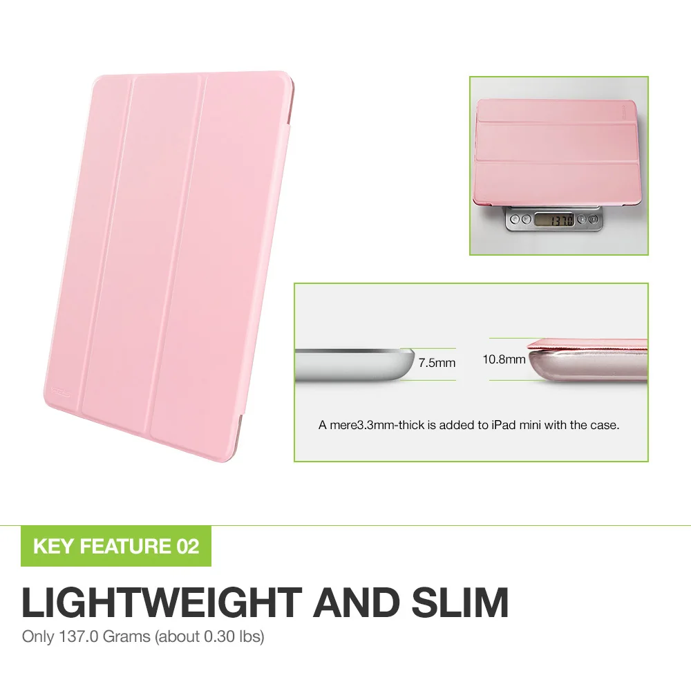 Чехол для iPad мини 1 2 3, ESR Tri-Fold Smart Cover Цвет Ultra Slim PU кожа Прозрачный чехол для iPad Mini 1 2 3
