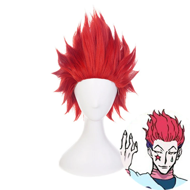 Hisoka peruca cosplay hunter x hunter hisoka curto vermelho resistente ao calor peruca de cabelo sintético + peruca boné