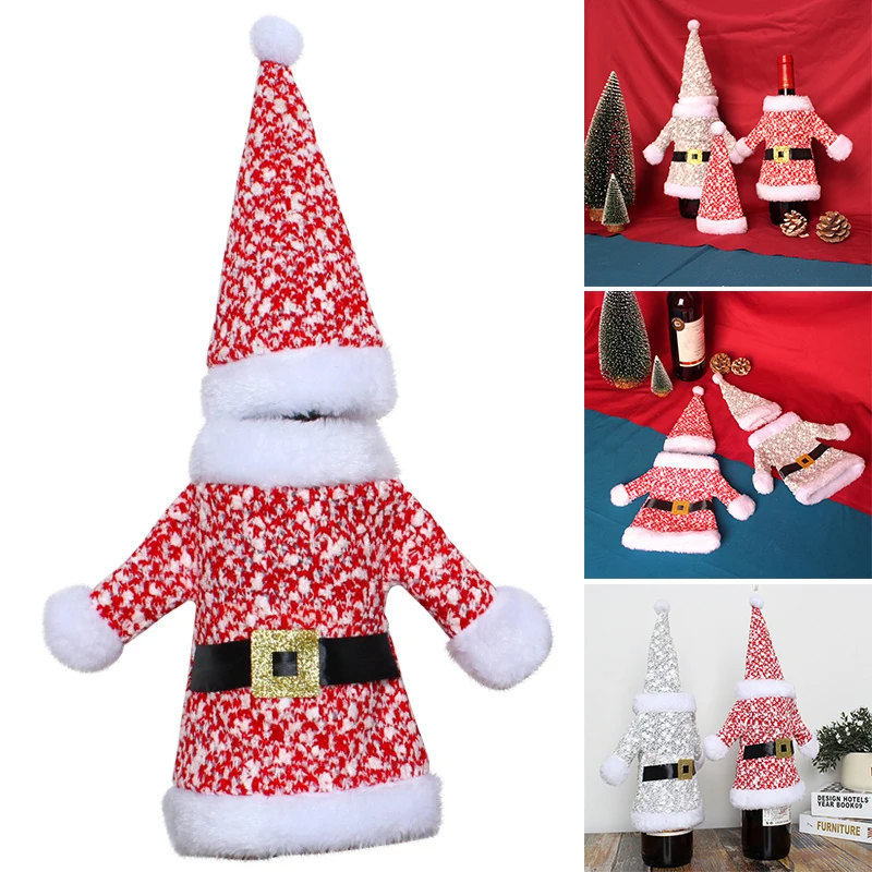 

2pcs Christmas Elements Wine Bottle Cover Xmas Dinner Party Table Decoration for Home Restaurant LBE